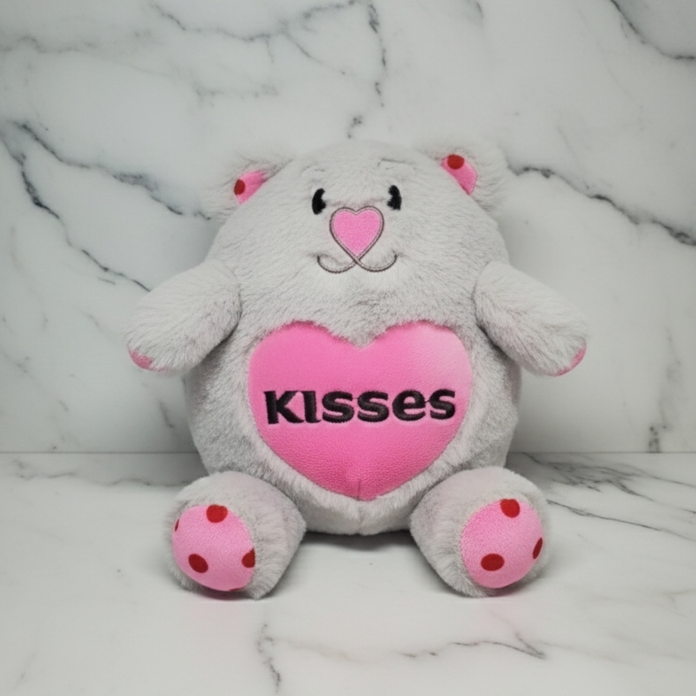 Cuddly Gray and Pink Plush Bear with Heart